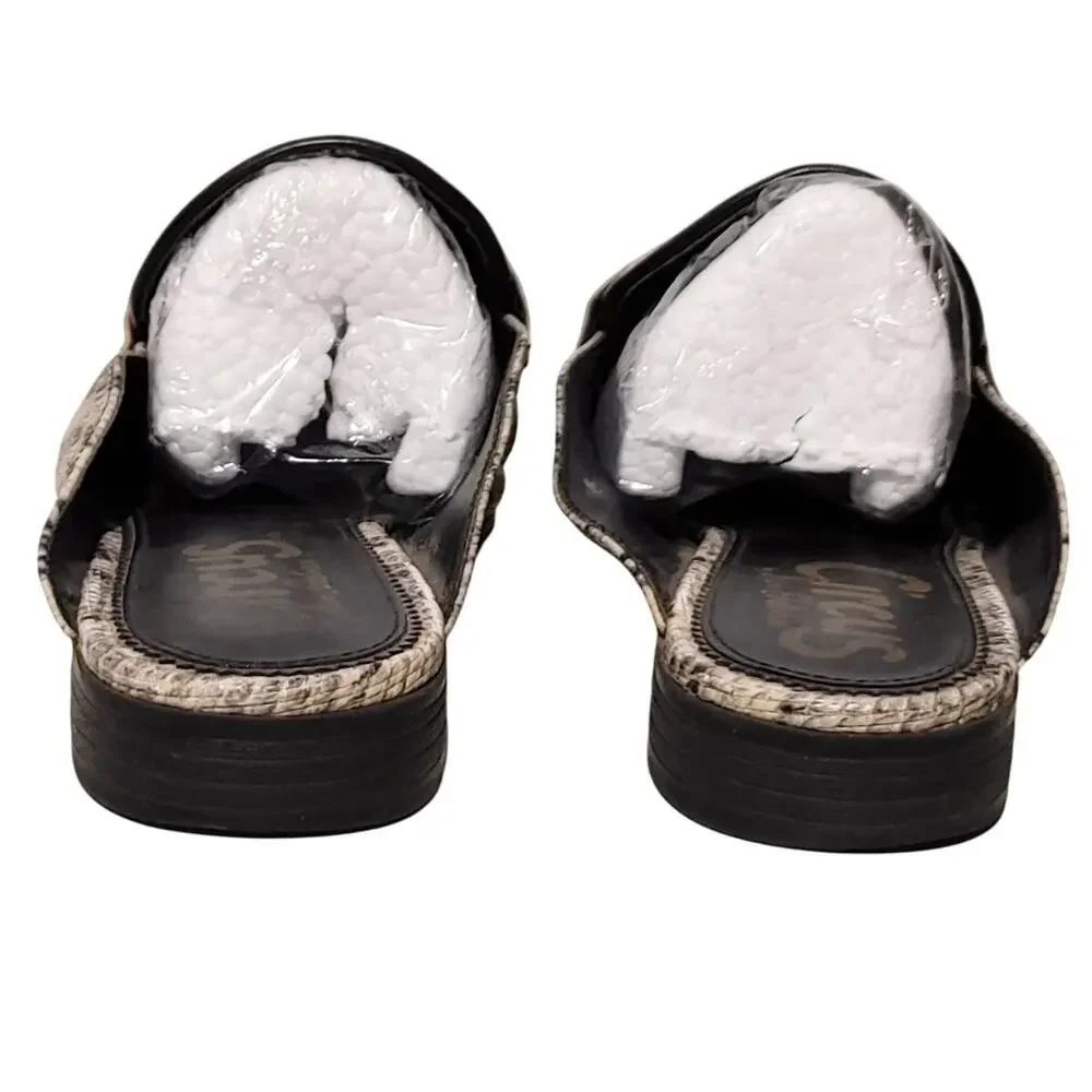 Sam Edelman Circus Hal Faux Snakeskin Flat Slides Close Shoes Cream Black US 6.5